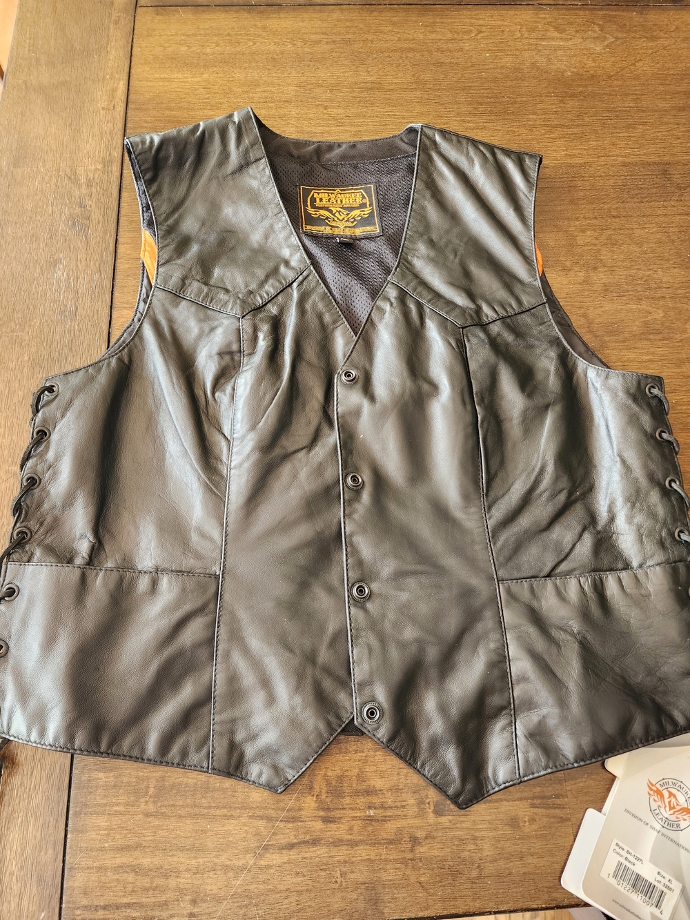Women's Black Leather Vest New Size XL  Concealed Carry Pockets